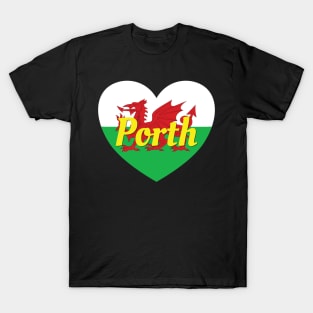 Porth Wales UK Wales Flag Heart T-Shirt